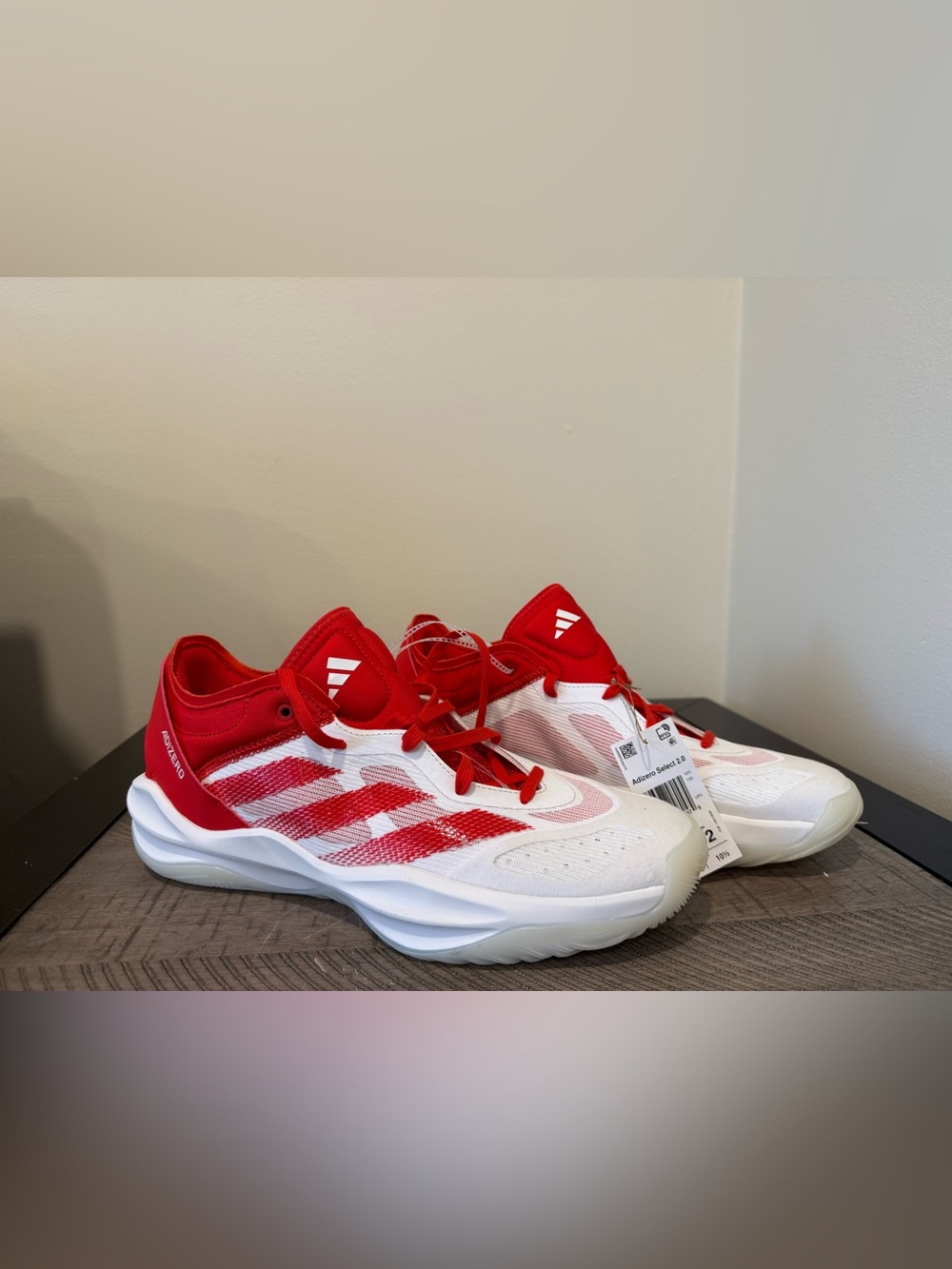 adidas Adizero Select 2.0 Red White Lace Up Low Top Men's Basketball Sneakers